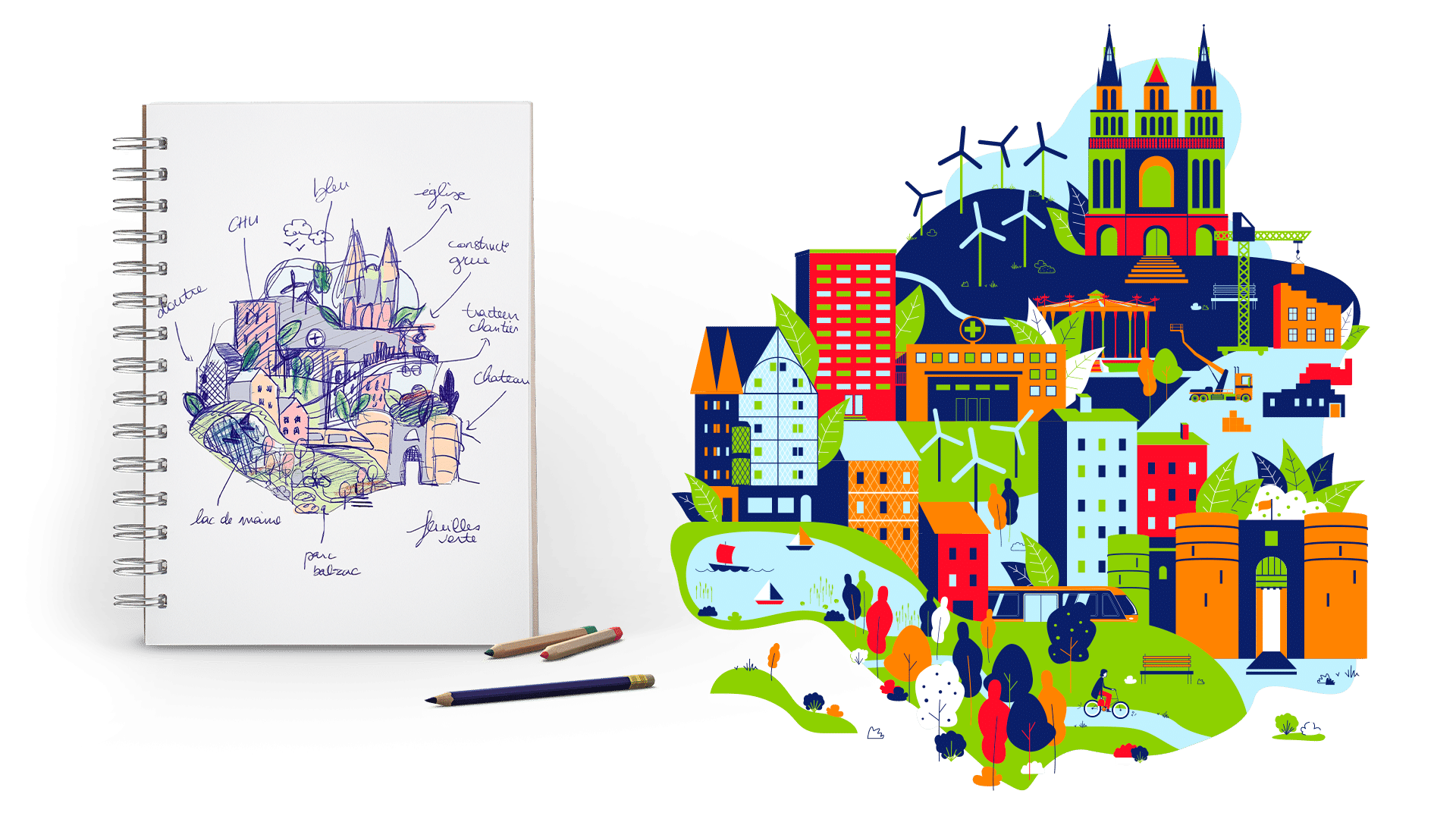 Du croquis à l'illustration vectorielle d'Angers