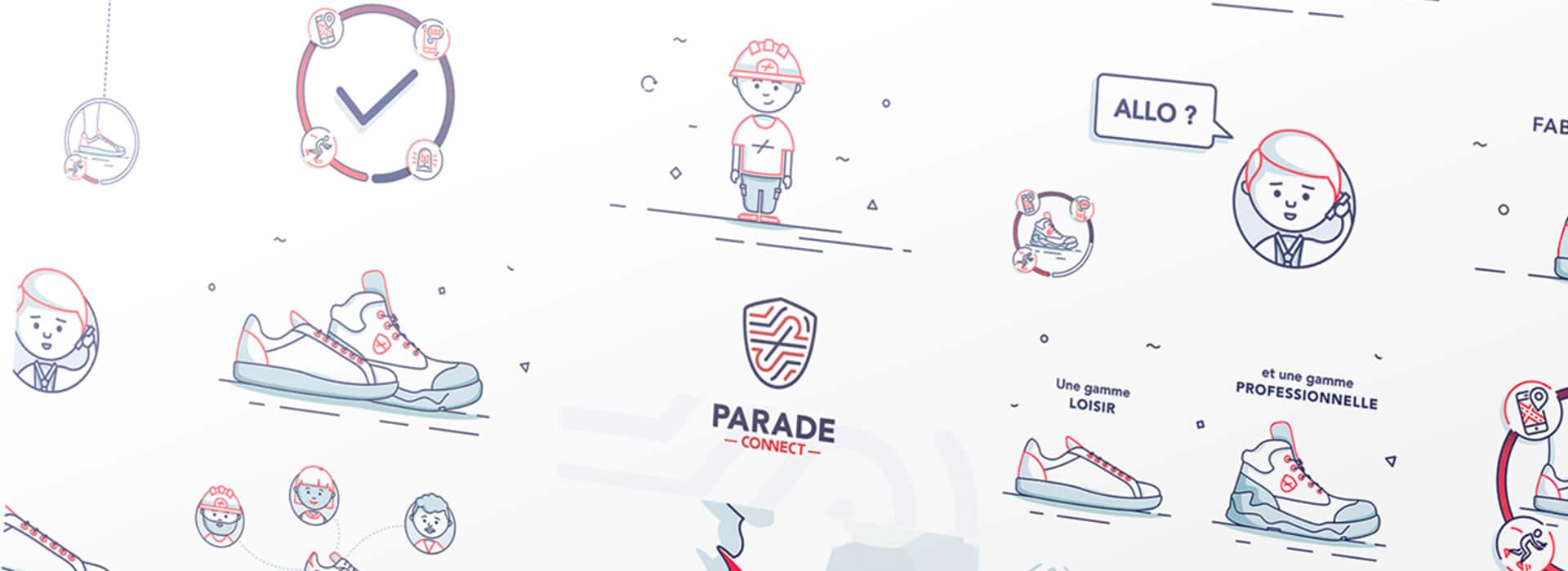 Illustrations du motion design Parade Connect