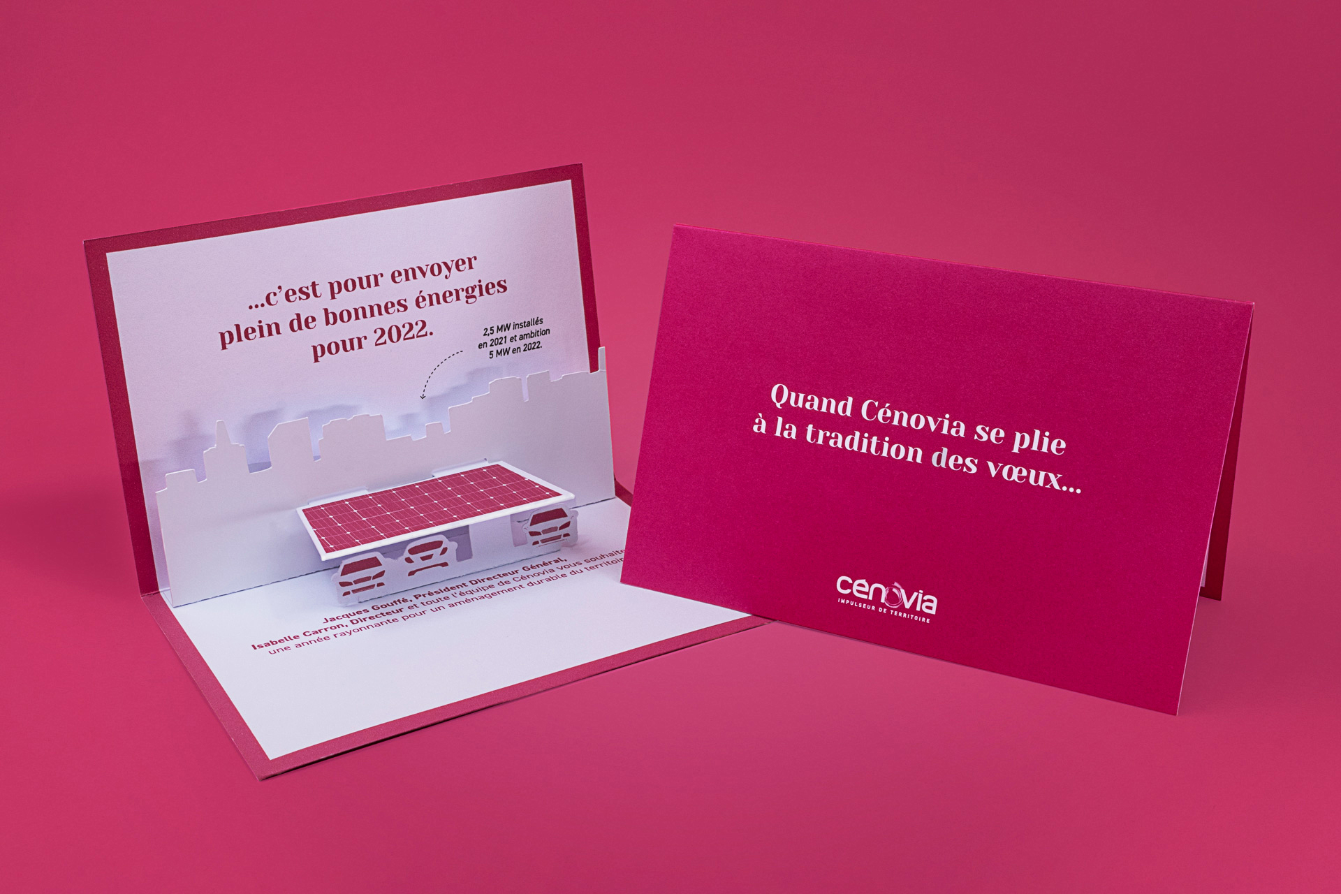 Carte de voeux pop-up 90° pour Cénovia