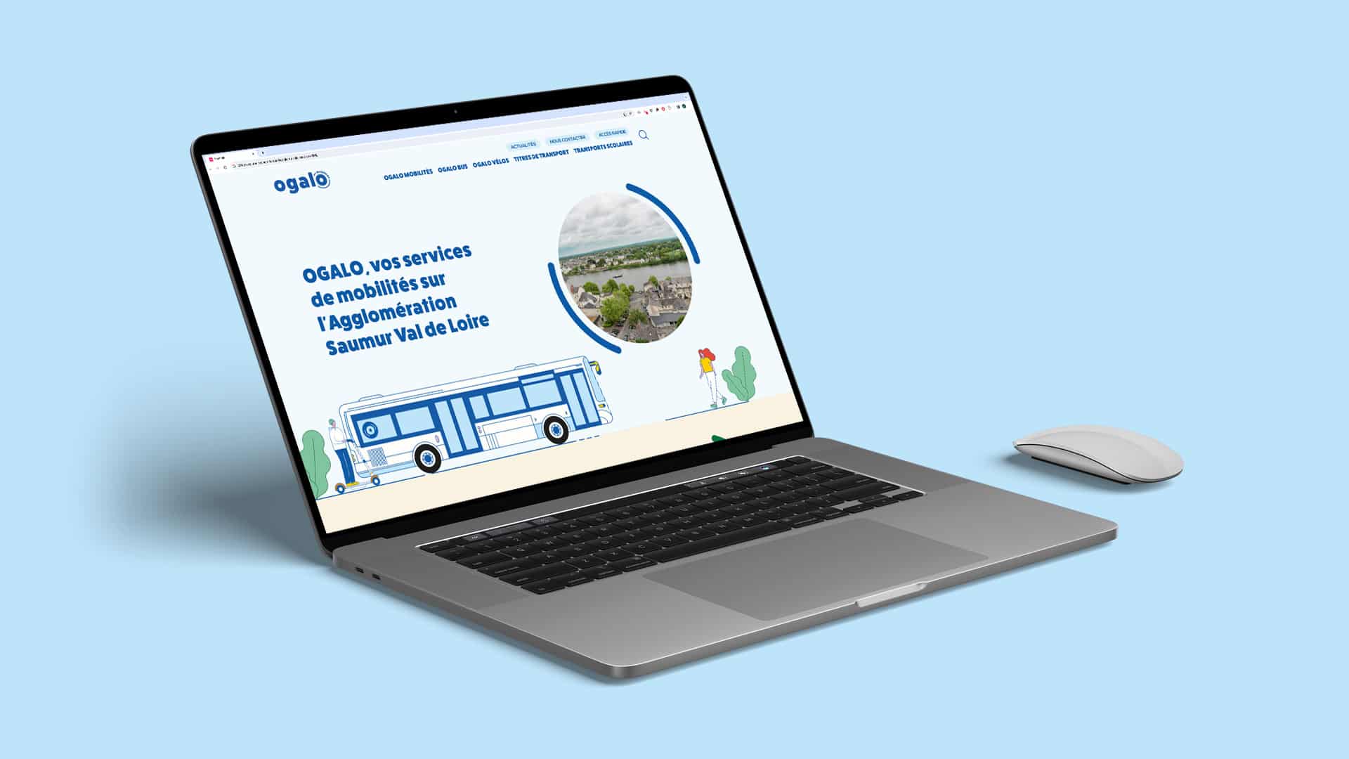Mise en scène du nouveau site internet et de la page d'accueil d'Ogalo Mobilités, le réseau de transports et mobilités saumurois.
